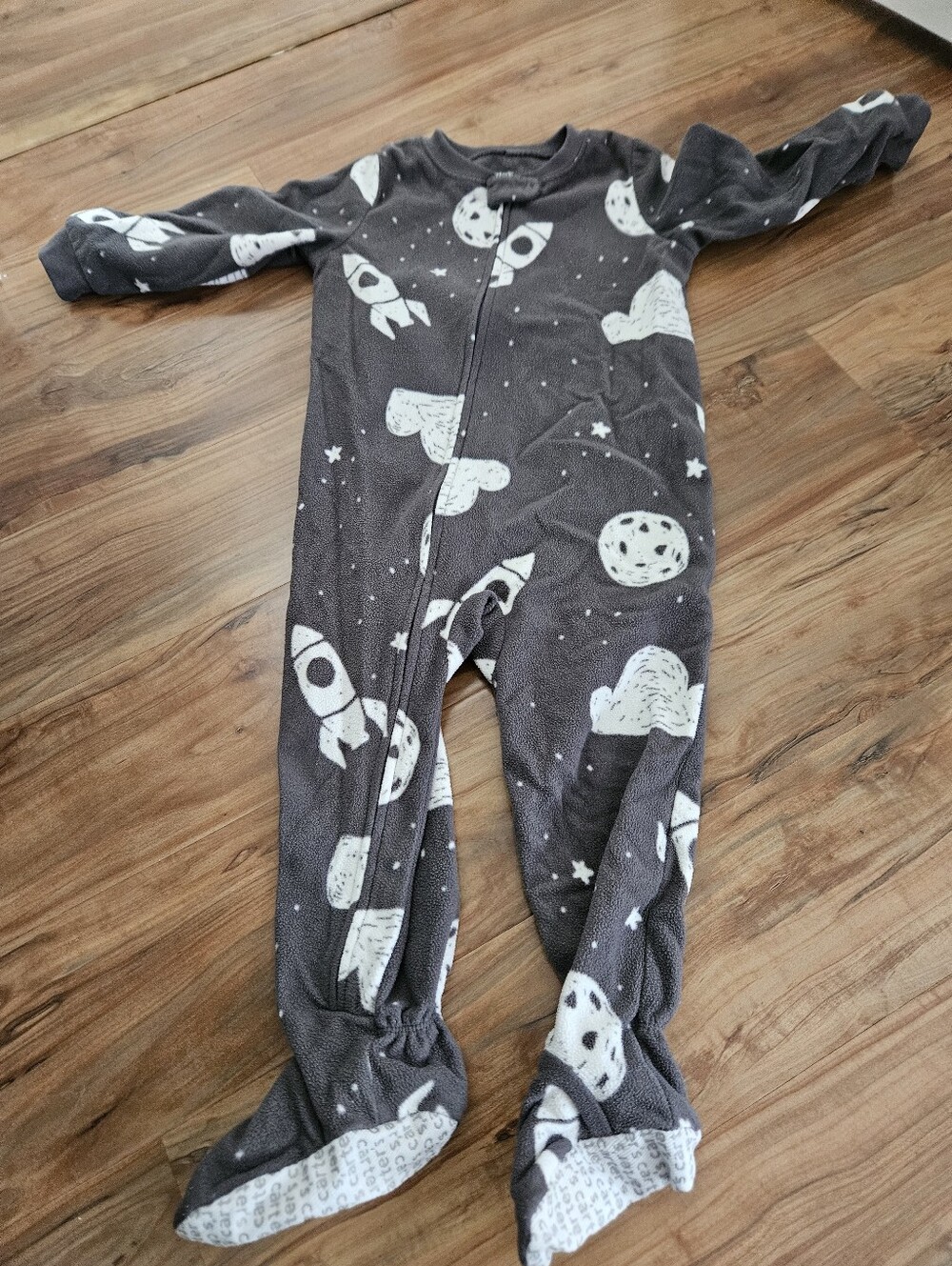 Gray Space Rocket Fleece One-Piece Pajamas 2t